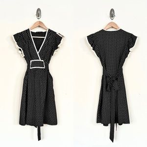 Vintage BETSEY JOHNSON 100% Silk Polka Dot Flutter Sleeve Dress in Black